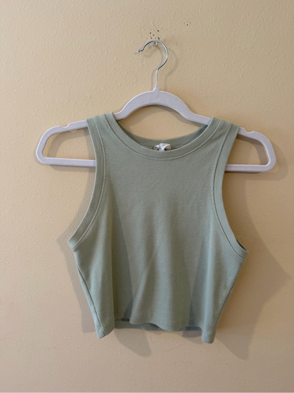 Cropped Ribbed Tank Top in Sage Green